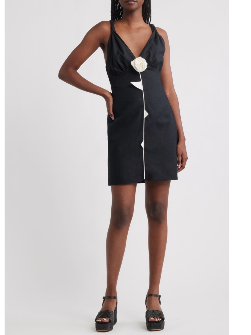 FARM Rio Rose Pipe Detail Sleeveless Linen Blend Sheath Minidress